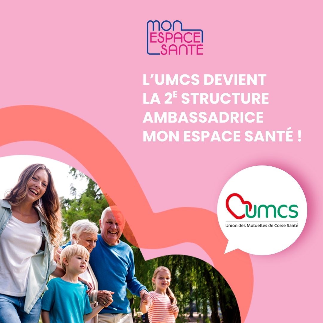 Image promotionnelle montrant un groupe d’adultes et d’enfants marchant dehors, annonçant que l’UMCS devient la deuxième structure ambassadrice de Mon Espace Santé.
